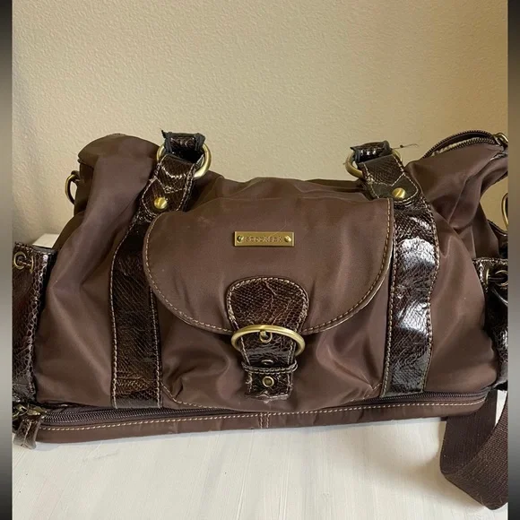 Sorksak Brown Purse with Faux Snakeskin Accents - Picture 1 of 8